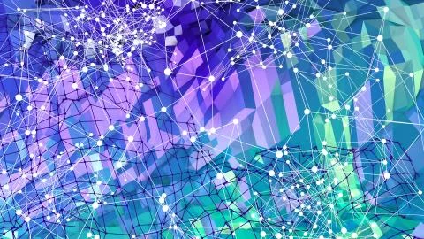 3d rendering of low poly background with 3d objects grid and modern gradient Stock Illustration