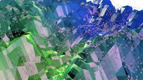 3d rendering of low poly background with 3d objects grid and modern gradient Stock Illustration