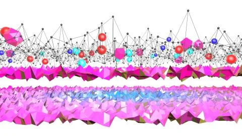 3d rendering of low poly background with 3d objects and modern gradient colors Stock Illustration