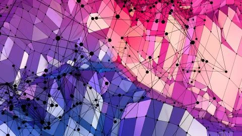 3d rendering of low poly background with 3d objects and modern gradient colors Stock Illustration