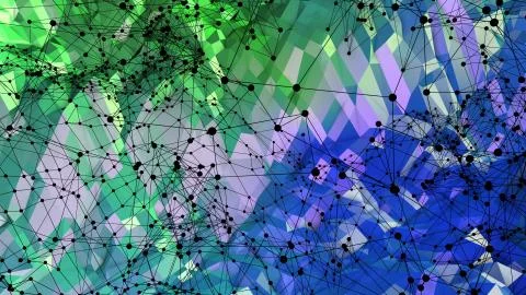 3d rendering of low poly background with 3d objects and modern gradient colors Stockillustratie