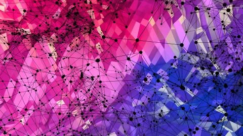 3d rendering of low poly background with 3d objects and modern gradient colors Stockillustratie