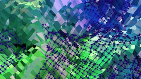 3d rendering of low poly background with 3d objects and modern gradient colors 库存插图