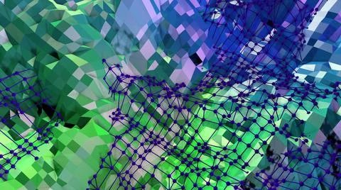 3d rendering of low poly background with 3d objects and modern gradient colors Stock Illustration