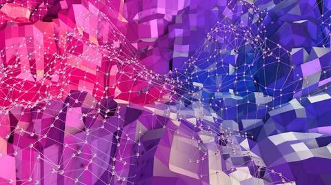 3d rendering of low poly background with 3d objects and modern gradient colors Stock Illustration