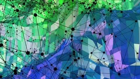 3d rendering of low poly background with 3d objects and modern gradient colors Stock Illustration