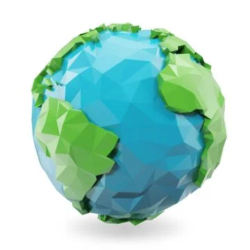 3D Rendering low poly earth globe illustration. Polygonal globe icon, low poly Illustrazione stock