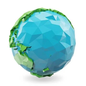 3D Rendering low poly earth globe illustration. Polygonal globe icon, low poly Stock Illustration