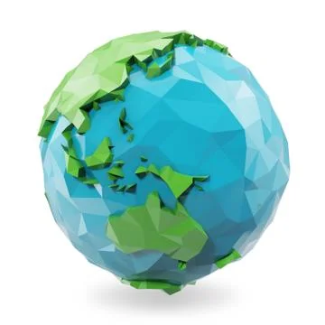 3D Rendering low poly earth globe illustration. Polygonal globe icon, low poly Illustrazione stock