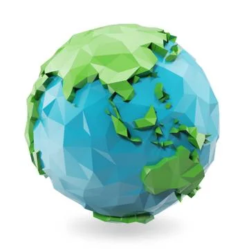 3D Rendering low poly earth globe illustration. Polygonal globe icon, low poly Stock Illustration