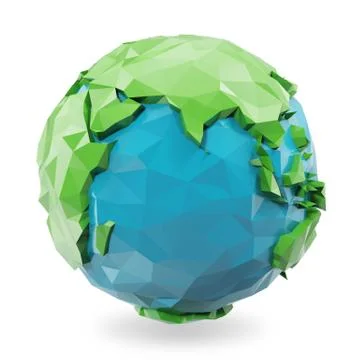 3D Rendering low poly earth globe illustration. Polygonal globe icon, low poly Stock Illustration