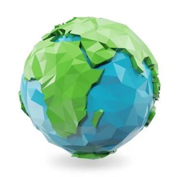 3D Rendering low poly earth globe illustration. Polygonal globe icon, low poly Illustrazione stock