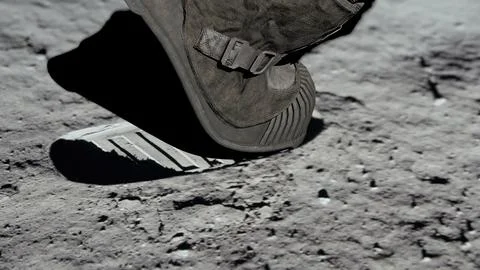 3D rendering. Lunar astronaut walking on the moon's surface and leaves a foot Stock Illustration