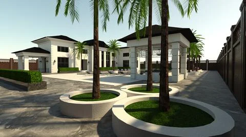 3D Rendering Luxury House and Pool イラスト素材