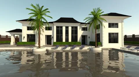 3D Rendering Luxury House and Pool イラスト素材