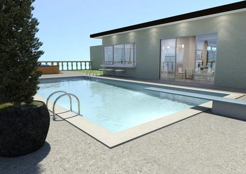 3D Rendering Luxury House and Pool Illustrazione stock