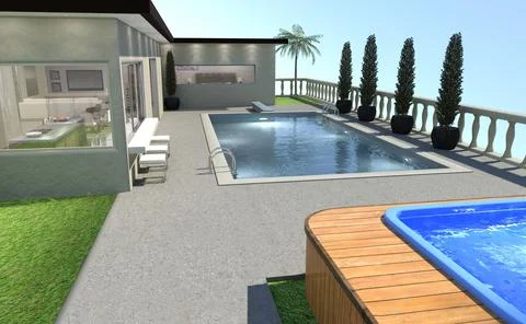 3D Rendering Luxury House and Pool Illustrazione stock