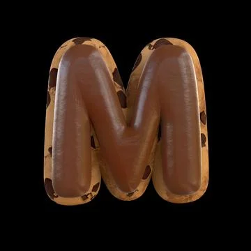 3d rendering of the M letter recreating a cookie with chocolate on top Stock Illustration