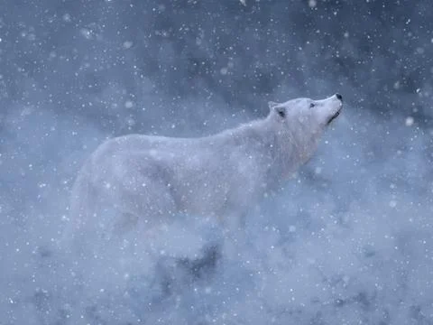 3D rendering of a majestic white wolf in snow. Illustrazione stock