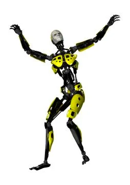 3D Rendering Male Robot Dancing on White Stock Illustration
