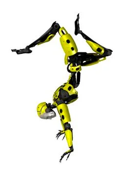 3D Rendering Male Robot Dancing on White Stock Illustration