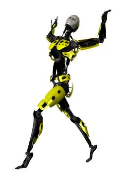 3D Rendering Male Robot Dancing on White Stock Illustration