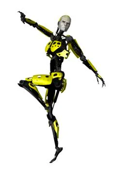3D Rendering Male Robot Dancing on White Stock Illustration