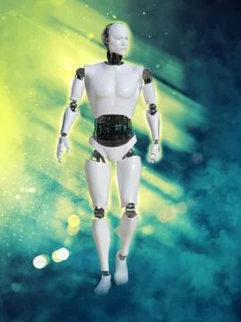 3D rendering of male robot with fire and smoke. Stock Illustration