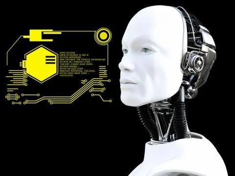 3D rendering of male robot head technology concept. Stock Illustration