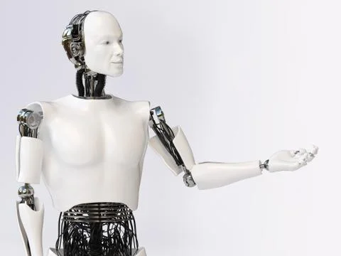 3D rendering of male robot presenting something. Stock Illustration