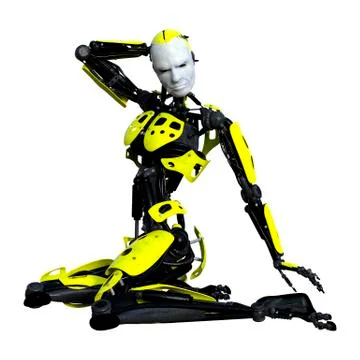 3D Rendering Male Robot on White Stock Illustration