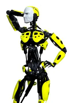3D Rendering Male Robot on White Stock Illustration