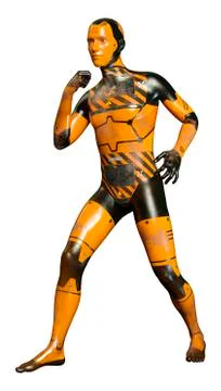 3D Rendering Male Robot on White Stock Illustration