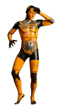 3D Rendering Male Robot on White Stock Illustration