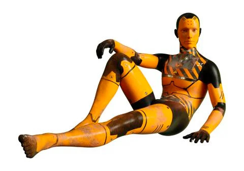 3D Rendering Male Robot on White Stock Illustration