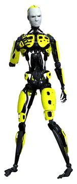 3D Rendering Male Robot on White Stock Illustration