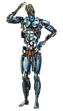 3D Rendering Male Robot on White Stock Illustration