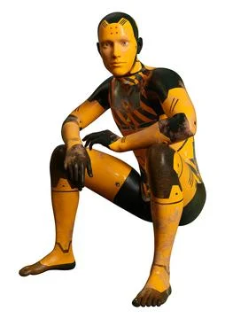 3D Rendering Male Robot on White Stock Illustration