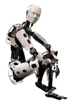 3D Rendering Male Robot on White Stock Illustration