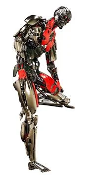 3D Rendering Male Robot on White Stock Illustration