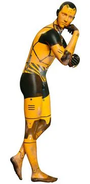 3D Rendering Male Robot on White Illustration