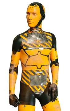 3D Rendering Male Robot on White Illustration