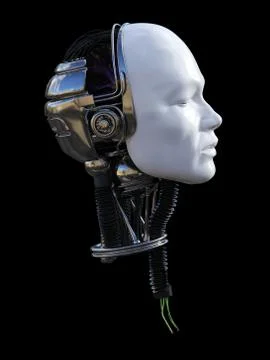 3D rendering of male robotic head in profile. Stock-Illustration