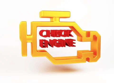 3D rendering. Malfunction or check engine car light symbol, dash board Stock Illustration