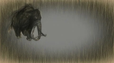 3D Rendering - Mammoth Attack Side on Green screen Stock Illustration