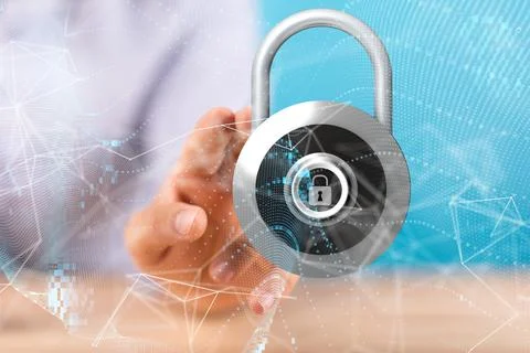 3d rendering of a Man holding a Shield web security concept Information protecte Stock Photos