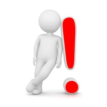 3D Rendering of a man leaning on a red exclamation mark Stock Illustration