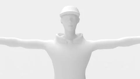 3d rendering of a man model with arms spread isolated in studio Stock Illustration