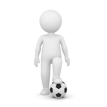 3D Rendering of a man with one foot on a soccer ball Stock Illustration