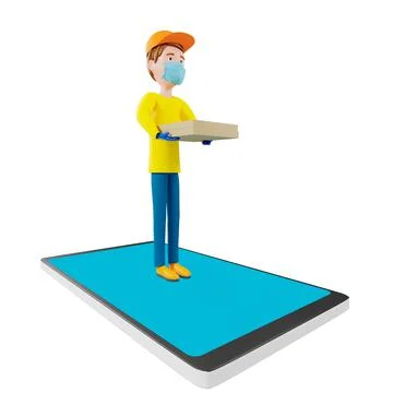 3D rendering. A man in uniform from a delivery service with a box in his hand Stock Illustration